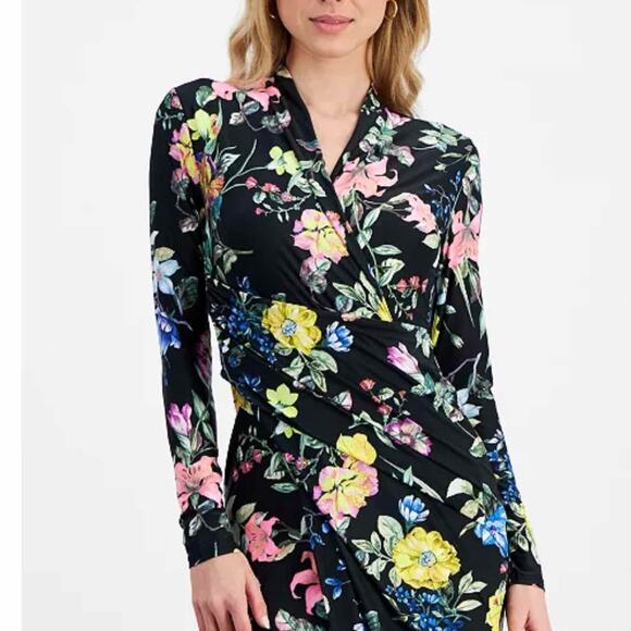 RACHEL Rachel Roy Bret Jersey Dark Floral Dress Size Large Stretch - Picture 10 of 12